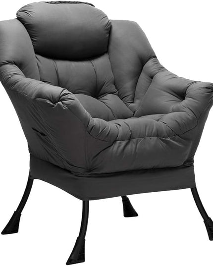 HollyHOME Fabric Large Lazy Chair, Accent Reading Chair, Cozy Lounge Chair with Armrest, Leisure Sofa Chair for Living Room, Bedroom, Dorm, Dark Grey - LeafyLoom