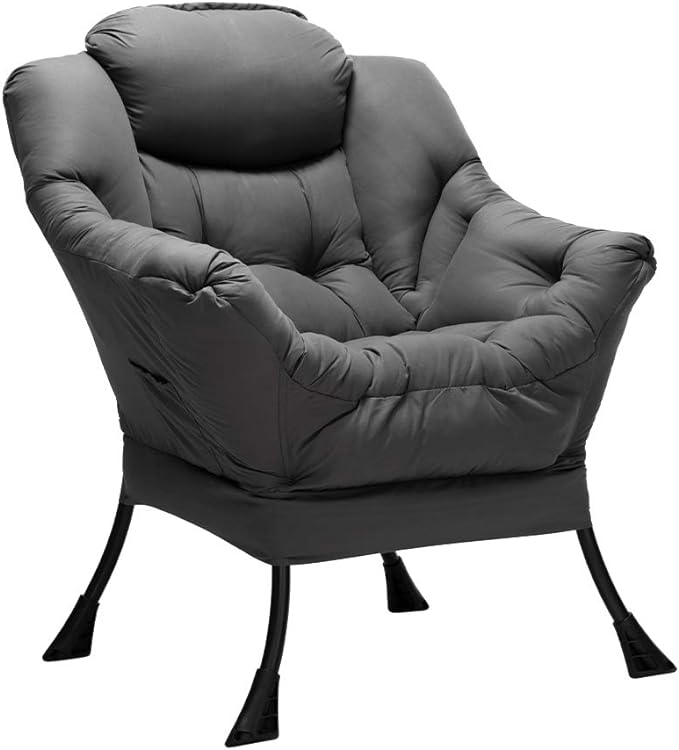 HollyHOME Fabric Large Lazy Chair, Accent Reading Chair, Cozy Lounge Chair with Armrest, Leisure Sofa Chair for Living Room, Bedroom, Dorm, Dark Grey - LeafyLoom