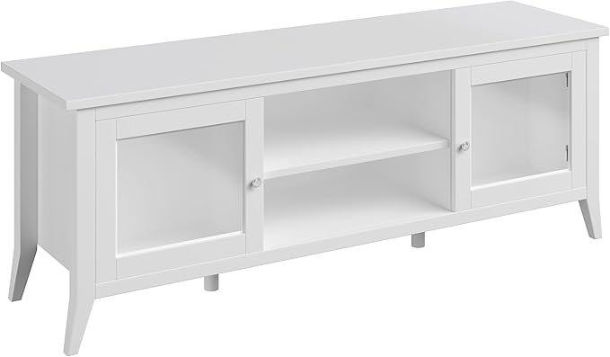 Lavish Home TV Stand-55-inch Storage Cabinet with 2 Cubbies and 2 Shelves-Entertainment Center for Living Room, Bedroom, or Entryway, 55", White - LeafyLoom