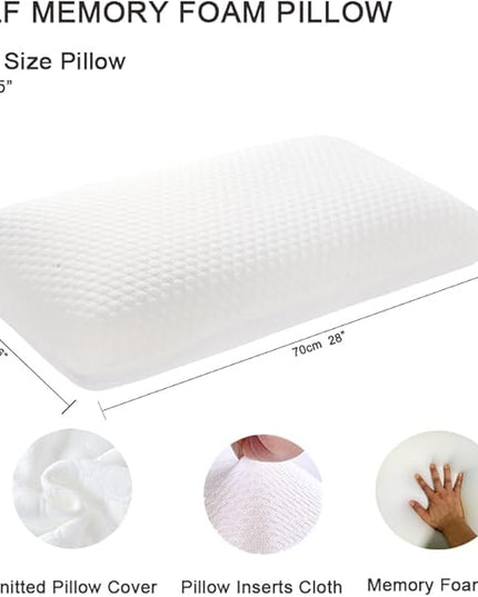 Memory Foam Bed Pillows, Pillow for Side and Back Sleeper, Pillow for Neck Pain Relief, Washable Removable Cover, Soft, White (Bag-Queen) - LeafyLoom