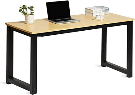 Computer Desk 55 Modern Simple Large Study Writing Desk Industrial Style Laptop PC Table for Home Office, with Leg Bars, Oak Board Black Leg… - LeafyLoom