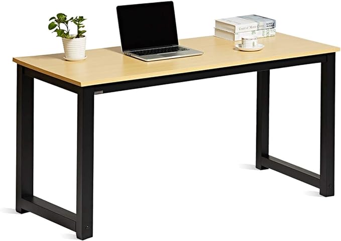 Computer Desk 55 Modern Simple Large Study Writing Desk Industrial Style Laptop PC Table for Home Office, with Leg Bars, Oak Board Black Leg… - LeafyLoom