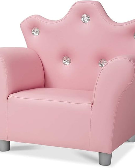 Melissa & Doug Pink Faux Leather Child’s Crown-Back Armchair (Kid’s Furniture) - Princess Chair For Toddlers, Children's Furniture, Pink Chair For Kids - LeafyLoom