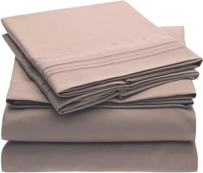 Mellanni Twin XL Sheets Set - 3 PC Iconic Collection Bedding Sheets & Pillowcases - Hotel Luxury, Extra Soft, Cooling Bed Sheets - Deep Pocket up to 16 inch (Twin Extra Long, Tan) - LeafyLoom