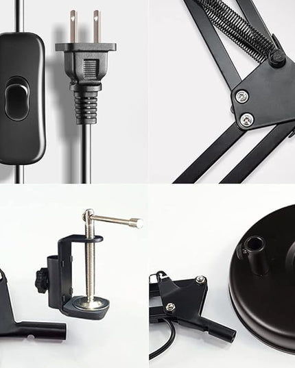 Metal Swing Arm Desk Lamps, Adjustable and Flexible, Feading with Base and Clip 2-in-1 Function, Fit E26&E27 Bulbs Base, Application in Bedroom Living Room, Office Home (Black) - LeafyLoom
