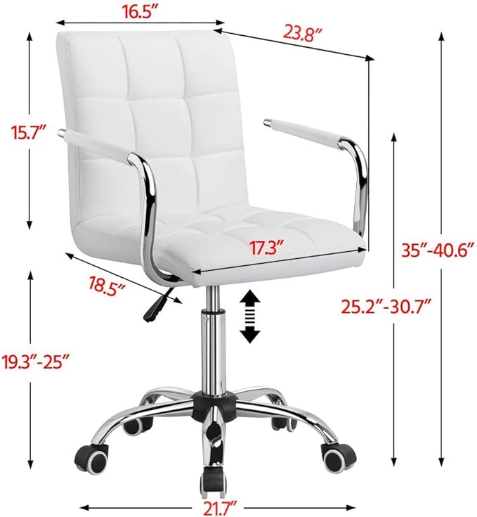 Yaheetech White Desk Chairs with Wheels/Armrests Modern PU Leather Office Chair Midback Adjustable Home Computer Executive Chair 360° Swivel - LeafyLoom