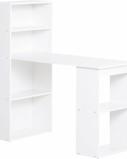 HOMCOM Modern Home Office Desk with 6-Tier Storage Shelves, 47" Writing Table with Bookshelf, White - LeafyLoom