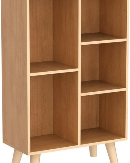 IOTXY Wooden Open Shelf Bookcase - 3-Tier Floor Standing Display Cabinet Rack with Legs, 5 Cubes Bookshelf, Pear Yellow - LeafyLoom