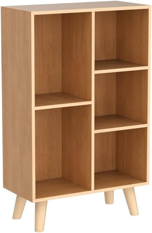 IOTXY Wooden Open Shelf Bookcase - 3-Tier Floor Standing Display Cabinet Rack with Legs, 5 Cubes Bookshelf, Pear Yellow - LeafyLoom