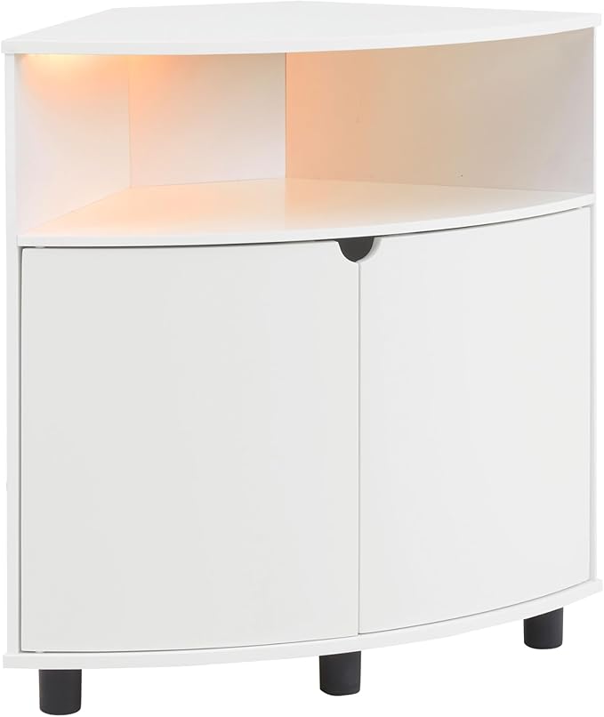 Berg Modern 31-inch 16 Colors LED Corner Cabinet with Doors and 2 Shelves, USB Charge Cord, Small TV Stand for Living Room, Home Office, White Pure - LeafyLoom