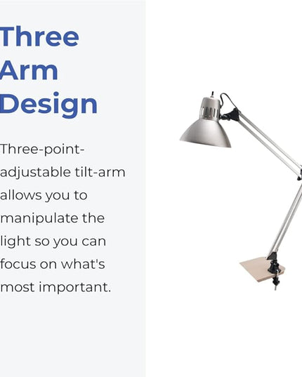 V LIGHT Architectural Swing Arm Desk Lamp, Clamp lamp with LED bulb, Work Light for Any Space, Brushed Nickel Finish 7.5 x 5.5 x 33 - LeafyLoom