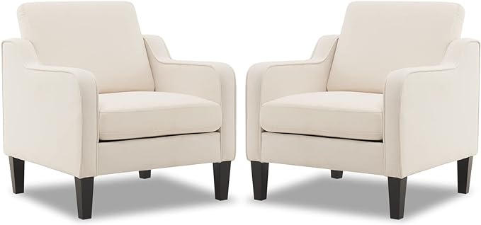 VINGLI Modern Accent Chairs Set of 2,Comfy Beige Armchair for Bedroom,Living Room Upholstered Sofa Chair Reading Chair for Small Spaces (2, Beige) - LeafyLoom