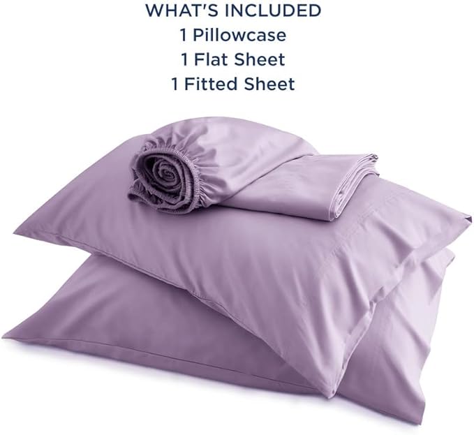 Bedsure Twin XL Sheet Set Dorm Bedding, Cooling Sheets Twin Extra Long Sheets, Rayon Derived from Bamboo, Deep Pocket Up to 16", Hotel Luxury Silky Bedding Sheets & Pillowcases, Lilac - LeafyLoom