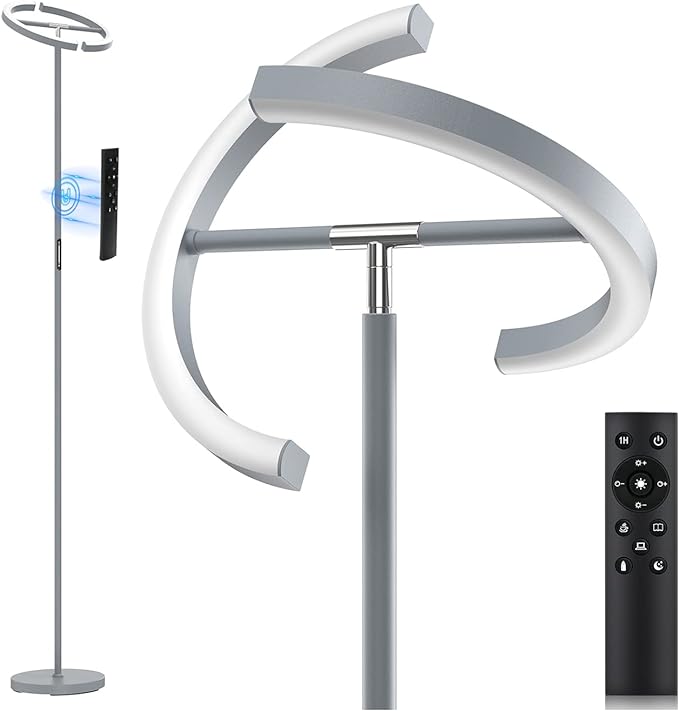 Floor Lamps for Living Room, Modern Stepless Dimmable Standing Lamp with Remote Control, 20W 3000-6000K LED Rotatable Floor Light Uplighter Stand up Lamp Tall Lamp for Bedroom Office - LeafyLoom