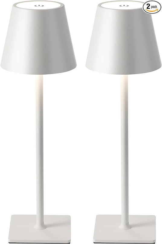 KDG 2 Pack Cordless Table Lamp, Portable LED Desk Lamp, 5000mAh Battery Operated, 3 Color Stepless Dimming Up, for Restaurant/Bedroom/Bars/Outdoor Party/Camping/Coffee Shop Night Light(White) - LeafyLoom