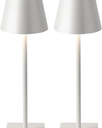 KDG 2 Pack Cordless Table Lamp, Portable LED Desk Lamp, 5000mAh Battery Operated, 3 Color Stepless Dimming Up, for Restaurant/Bedroom/Bars/Outdoor Party/Camping/Coffee Shop Night Light(White) - LeafyLoom