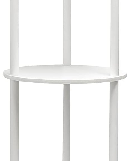 Simple Designs 62.5" LF2010-WHT Round Modern Shelf Etagere Organizer Storage Floor Lamp with 2 USB Charging Ports, 1 Charging Outlet and Linen Shade for Living Room Bedroom Office, White - LeafyLoom