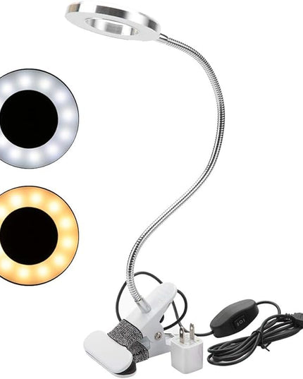 USB Gooseneck Lamp, Circle Makeup Lamp Eyebrow Lip Tattoo Beauty Salon Desktop LED Lights with Clip, Portable Desk Light for Reading, Makeup - LeafyLoom