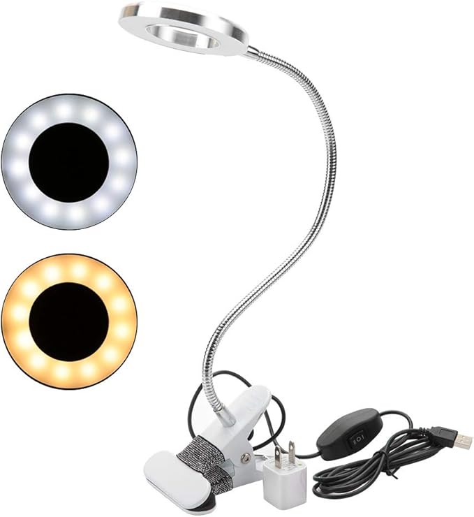 USB Gooseneck Lamp, Circle Makeup Lamp Eyebrow Lip Tattoo Beauty Salon Desktop LED Lights with Clip, Portable Desk Light for Reading, Makeup - LeafyLoom