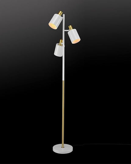 Globe Electric 65538 67" 3-Light Floor Lamp, Matte White, Antique Brass Accents, Pivoting Lamp Heads, in-Line On/Off Foot Switch, Floor Lamp for Living Room, Floor Lamp for Bedroom, Home Improvement - LeafyLoom