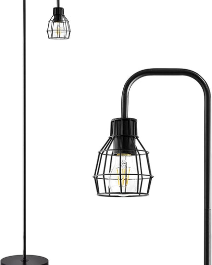 Oneach 63.75" Industrial Floor Lamp Modern Black Floor Lamp with Footswitch Metal Reading Tall Pole Light with 4W LED Bulb Standing Tall Lamp for Living Room Bedroom Office E26 Base - LeafyLoom