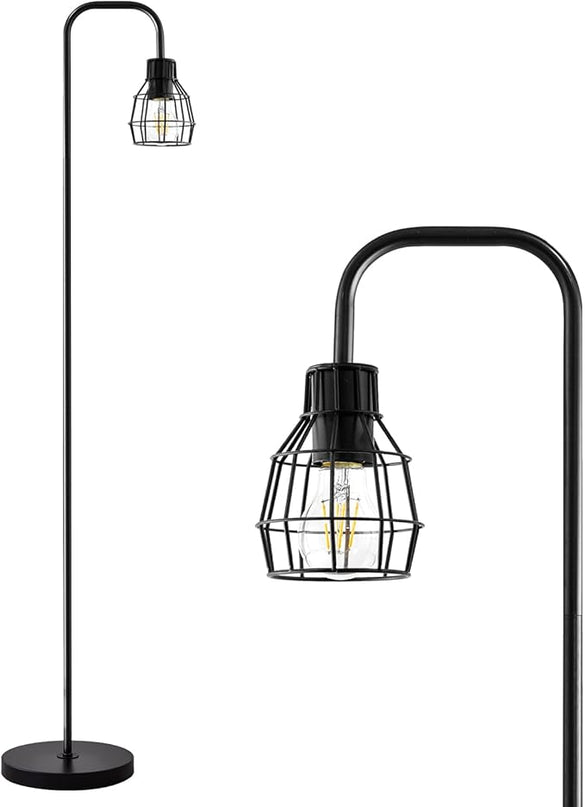 Oneach 63.75" Industrial Floor Lamp Modern Black Floor Lamp with Footswitch Metal Reading Tall Pole Light with 4W LED Bulb Standing Tall Lamp for Living Room Bedroom Office E26 Base - LeafyLoom