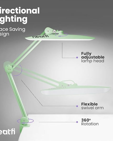 Neatfi XL 2,200 Lumens LED Task Lamp, 24W Super Bright Desk Lamp, 117 Pcs SMD LED, 4 Level Brightness, Dimmable, Task LED Light for Home, Office, Workbench (Non-CCT, Midnight Green) - LeafyLoom