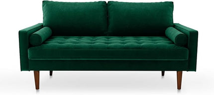 Velvet Furniture for Small Spaces, Mid-Century Modern Loveseats for Living Room, Love Seat Couch Sofas, 70 Inches, Green - LeafyLoom