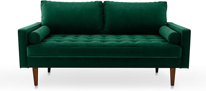 Velvet Furniture for Small Spaces, Mid-Century Modern Loveseats for Living Room, Love Seat Couch Sofas, 70 Inches, Green - LeafyLoom