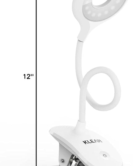 Clip on Light for Bed & Desk, Reading in Bed, Dorm, Flexible Gooseneck, Battery Operated Rechargeable Clamp Lamp for Headboard, Eye-Caring LED Light with 3 Brightness Modes - LeafyLoom
