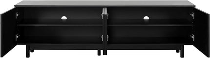 Merax Graceful TV Stand with Arch Cabinets for Televisions Up to 78'', Minimalist Entertainment Center with Solid Wood Legs and Adjustable Shelves, Practical Media Console for Living Room, Black - LeafyLoom