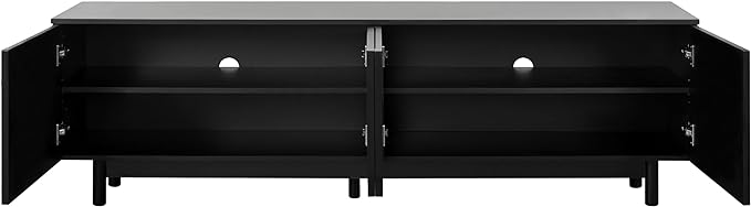 Merax Graceful TV Stand with Arch Cabinets for Televisions Up to 78'', Minimalist Entertainment Center with Solid Wood Legs and Adjustable Shelves, Practical Media Console for Living Room, Black - LeafyLoom