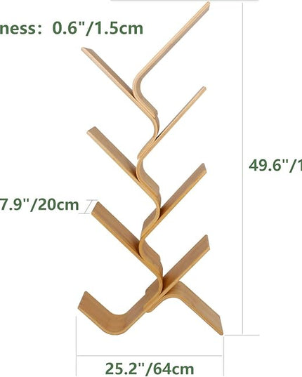 7-Tier Floor Bamboo Tree Bookshelf, Modern Standing Bookcase Office Book Storage Creative Curved Rack Organizer Shelves, Book Shelf Space Saver for Home Living Room Corner Bedroom - LeafyLoom
