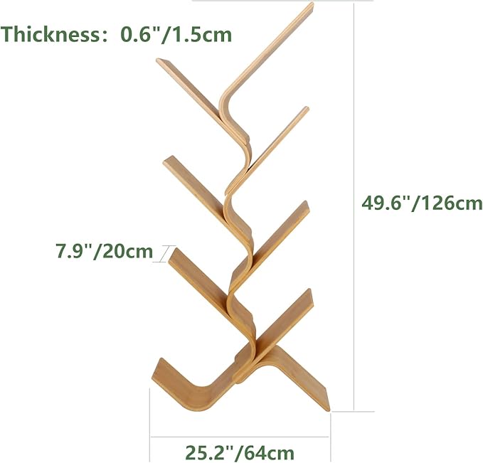7-Tier Floor Bamboo Tree Bookshelf, Modern Standing Bookcase Office Book Storage Creative Curved Rack Organizer Shelves, Book Shelf Space Saver for Home Living Room Corner Bedroom - LeafyLoom