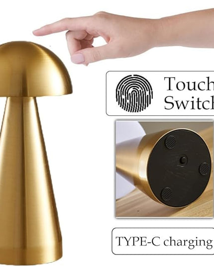 Cordless Metal Desk Lamp, Touch Sensor Control LED Table Lamp,3 Color Stepless Dimmable Battery Powered Lamp (Gold) - LeafyLoom