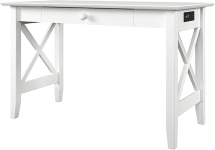 AFI Lexi Desk with Drawer and Charging Station in White - LeafyLoom