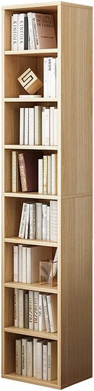 IOTXY Small Narrow Corner Bookcase - 71 Inches Tall Gap Freestanding Storage Cabinet, 8 Lattices Open Shelves Tower Rack, Cubes Bookshelf in Oak - LeafyLoom
