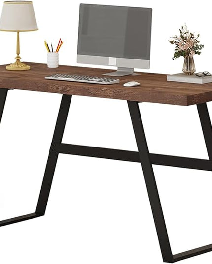 BON AUGURE Computer Desk, Modern Simple Wood Home Office Desk, Wood and Metal PC Writing Workstation, Walnut Sturdy Home Office Desks (55 Inch, Rustic Oak) - LeafyLoom