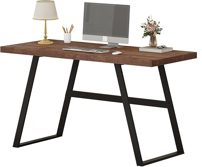 BON AUGURE Computer Desk, Modern Simple Wood Home Office Desk, Wood and Metal PC Writing Workstation, Walnut Sturdy Home Office Desks (55 Inch, Rustic Oak) - LeafyLoom