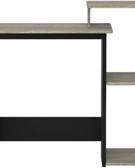 Furinno Efficient Home Laptop Notebook Computer Desk with Square Shelves, French Oak Grey/Black - LeafyLoom