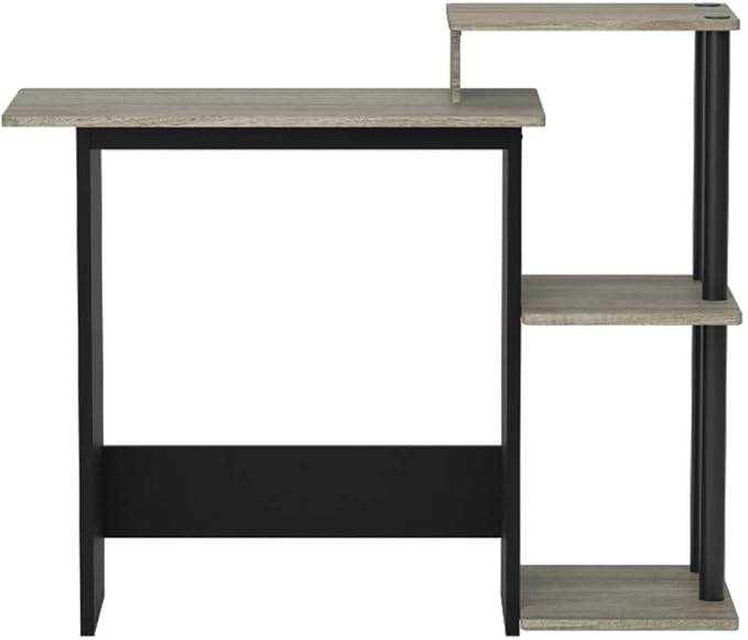 Furinno Efficient Home Laptop Notebook Computer Desk with Square Shelves, French Oak Grey/Black - LeafyLoom