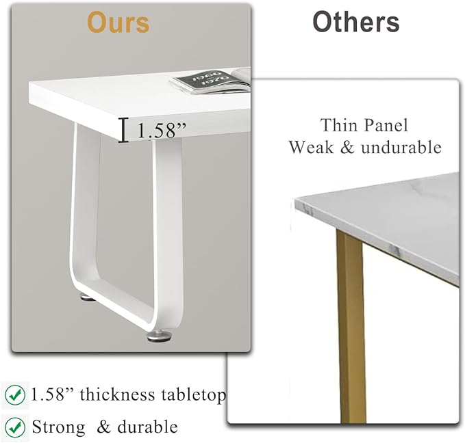 HSH White Coffee Table, Modern Simple Rectangle Living Room Table, Industrial Wood and Metal Legs Center Table for Bedroom, Farmhouse Minimalist Wooden Cocktail Tea Coffee Table, White Oak, 47 Inch - LeafyLoom