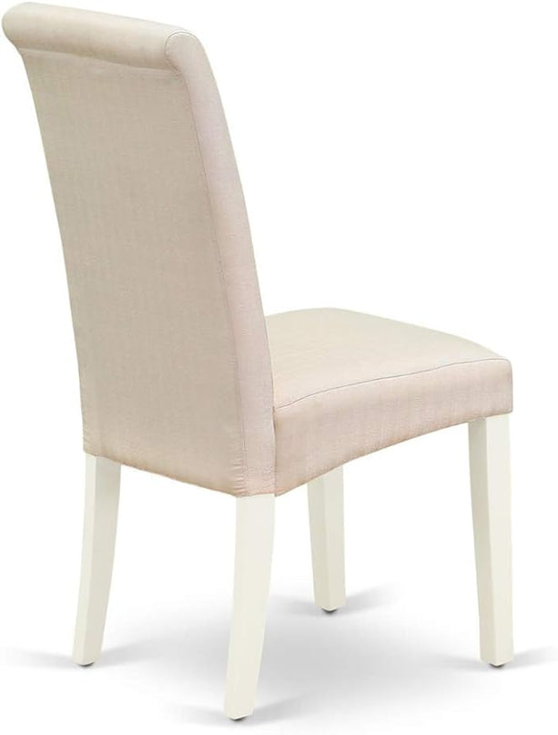 East West Furniture ANBA3-LWH-01 3 Piece Dinette Set for Small Spaces Contains a Round Kitchen Table with Pedestal and 2 Cream Linen Fabric Parson Dining Chairs, 36x36 Inch - LeafyLoom