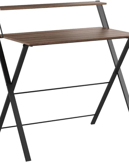 GreenForest Folding Desk No Assembly Required Large Size, 2-Tier Foldable Computer Desk with Shelf for Home Office, Space Saving Portable Laptop Study Foldable Table for Bedroom, Espresso - LeafyLoom