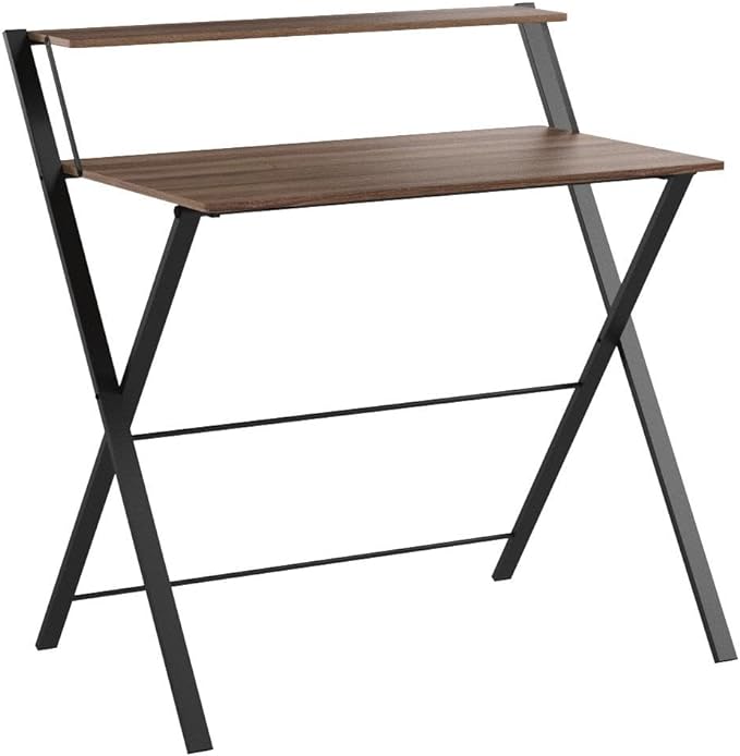 GreenForest Folding Desk No Assembly Required Large Size, 2-Tier Foldable Computer Desk with Shelf for Home Office, Space Saving Portable Laptop Study Foldable Table for Bedroom, Espresso - LeafyLoom