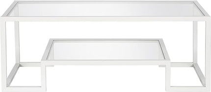 Henn&Hart 45" Wide Rectangular Coffee Table in White, Modern coffee tables for living room, studio apartment essentials - LeafyLoom