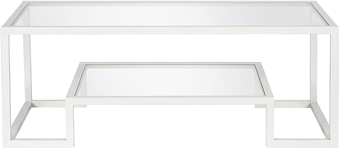 Henn&Hart 45" Wide Rectangular Coffee Table in White, Modern coffee tables for living room, studio apartment essentials - LeafyLoom