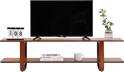 Tiita TV Stand with Storage for TVs up to 65'', Bamboo TV Console Entertainment Center with 2 Open Shelf, Mid Century Modern Media Console for Living Room, Bedroom, Walnut - LeafyLoom