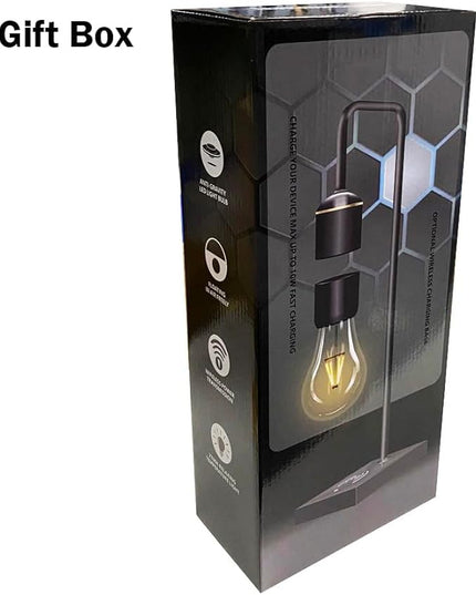 Magnetic Levitating Light Bulb with Luxury Wireless Charging Pad (Apple/Android) Levitation Plastic Black Floating Table Lamp White LED Night Light for Bedrooms Desk Toys Office Gifts - LeafyLoom
