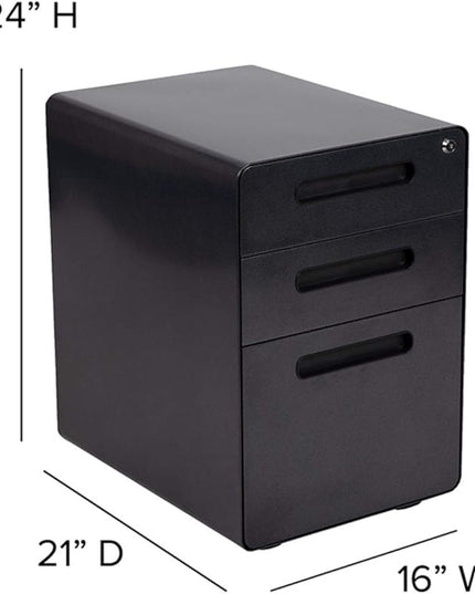 Flash Furniture Wren Ergonomic 3-Drawer Mobile Locking Filing Cabinet with Anti-Tilt Mechanism and Hanging Drawer for Legal & Letter Files, Black - LeafyLoom